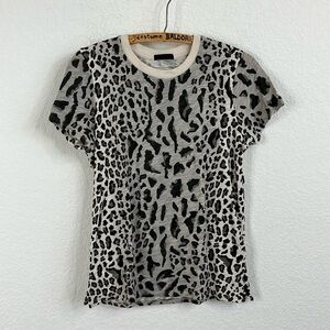 ATM Anthony Thomas Melillo Gray Black Leopard Print Schoolboy Crew T-shirt